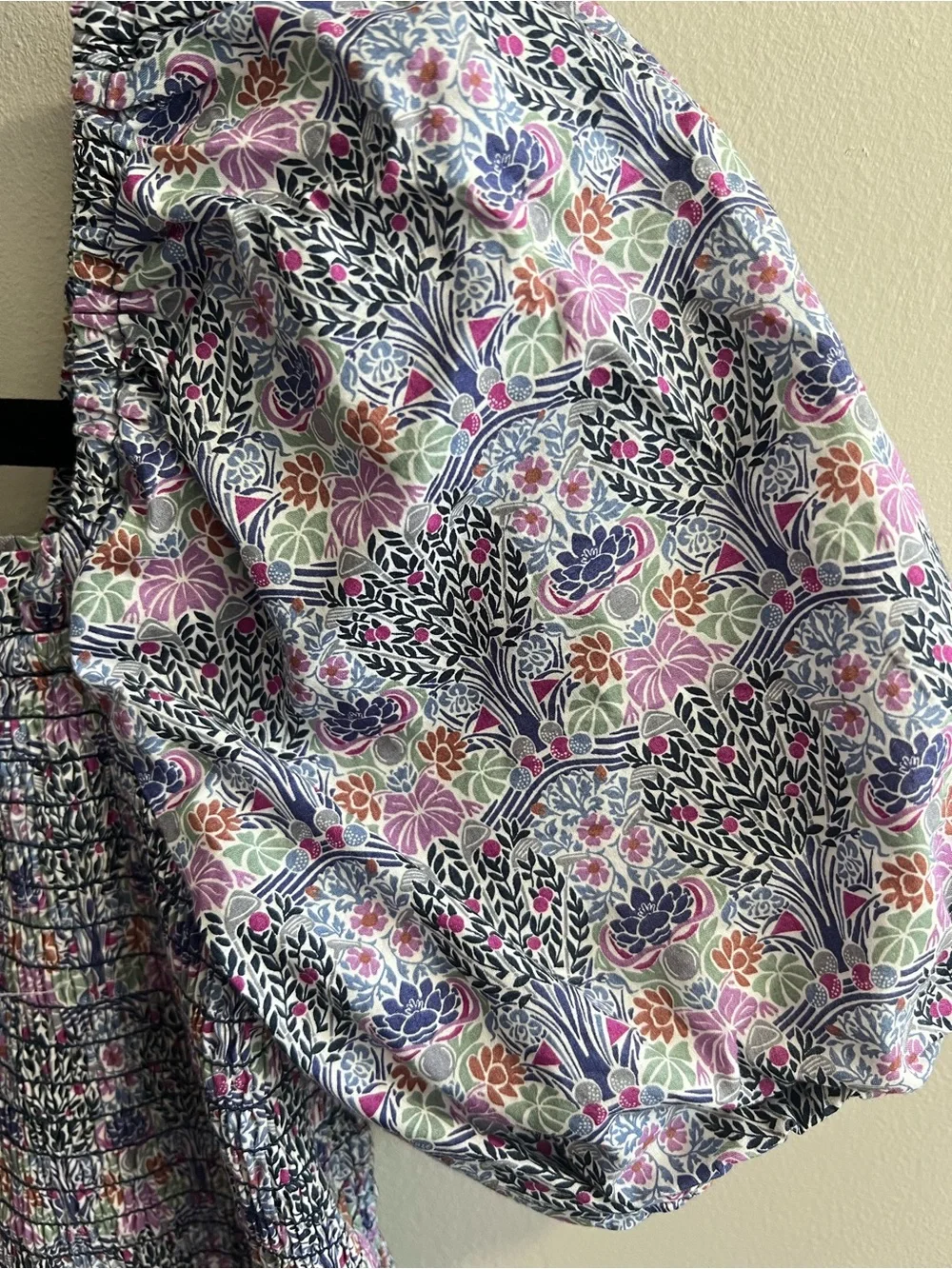 J. Crew Smocked Square Neck Organic Cotton Top in Liberty Nouveau Floral M